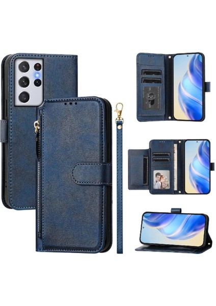 Samsung Galaxy S21 Ultra 5g Için Flip Case Fermuar Pu Deri Manyetik (Yurt Dışından)
