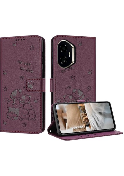 Onur Için Flip Case 400 Deri Cüzdan Kart Tutucu Kickstand Sevimli Kedi Pu (Yurt Dışından)