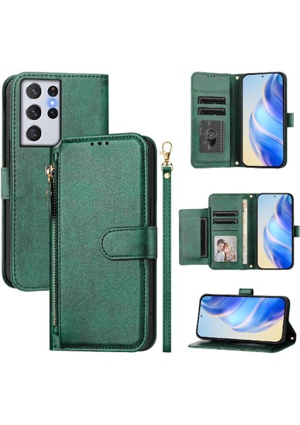 Samsung Galaxy S21 Ultra 5g Için Flip Case Fermuar Pu Deri Manyetik (Yurt Dışından)