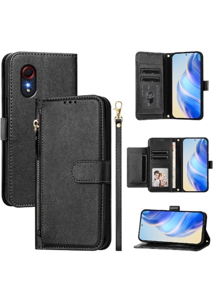 Samsung Galaxy Xcover 5 Fermuar Pu Deri Manyetik Kart Için Flip Case (Yurt Dışından)