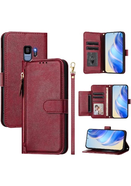 Samsung Galaxy S9 Pu Deri Manyetik Kart Tutucu Fermuar Için Flip Case (Yurt Dışından)