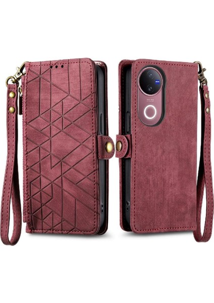 Vivo V50 Için Flip Case Cüzdan Kapak Kapak Darbeye Deri Kılıf Basit (Yurt Dışından)