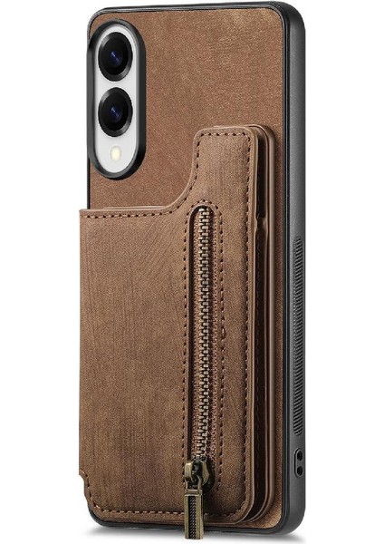 Samsung Galaxy S25 Kenar Katlanabilir Arka Kapak Standı Fonksiyonu Fermuar Için Kılıf (Yurt Dışından)