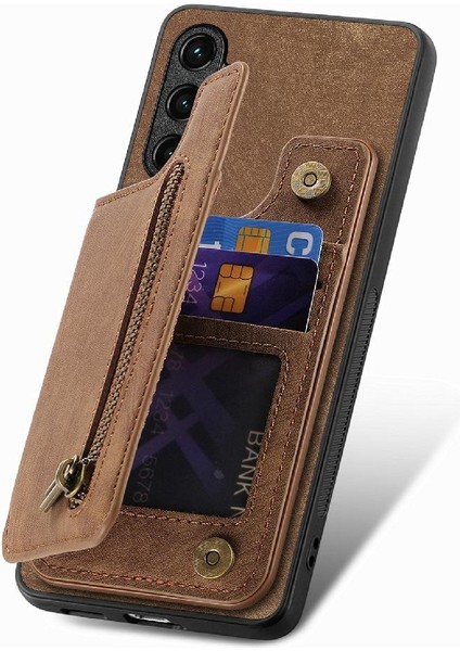 Samsung Galaxy S25 Kenar Katlanabilir Arka Kapak Standı Fonksiyonu Fermuar Için Kılıf (Yurt Dışından)