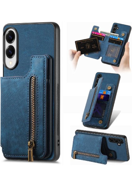 Samsung Galaxy S25 Kenar Katlanabilir Arka Kapak Standı Fonksiyonu Fermuar Için Kılıf (Yurt Dışından)