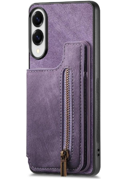 Samsung Galaxy S25 Kenar Katlanabilir Arka Kapak Standı Fonksiyonu Fermuar Için Kılıf (Yurt Dışından)