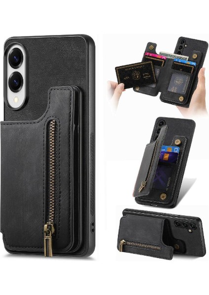 Samsung Galaxy S25 Kenar Katlanabilir Arka Kapak Standı Fonksiyonu Fermuar Için Kılıf (Yurt Dışından)