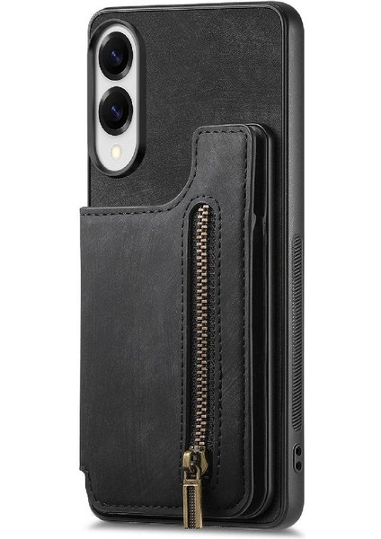 Samsung Galaxy S25 Kenar Katlanabilir Arka Kapak Standı Fonksiyonu Fermuar Için Kılıf (Yurt Dışından)