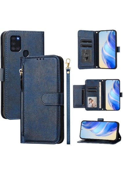 Samsung Galaxy A21S Için Flip Case Kart Tutucu Fermuar Pu Deri Manyetik (Yurt Dışından)