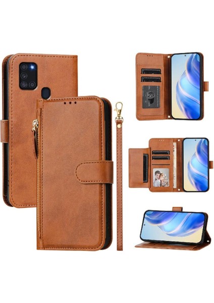 Samsung Galaxy A21S Için Flip Case Kart Tutucu Fermuar Pu Deri Manyetik (Yurt Dışından)