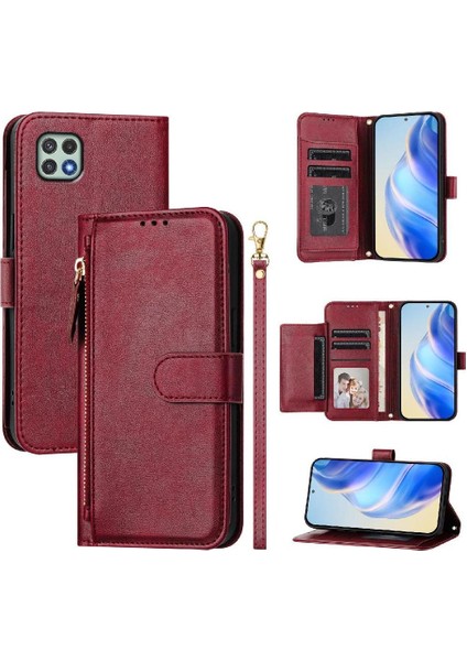 Samsung Galaxy A22S 5g Fermuar Pu Deri Manyetik Kart Için Flip Case (Yurt Dışından)