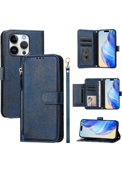 IPhone 15 Için Flip Case Pro Fermuar Pu Deri Manyetik Kart Tutucu (Yurt Dışından)