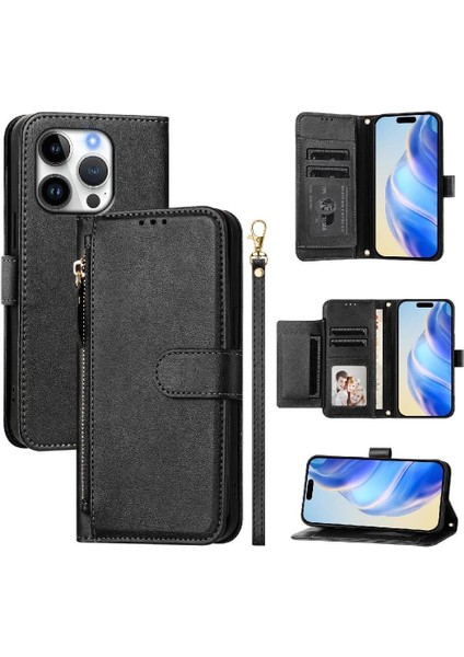 IPhone 15 Için Flip Case Pro Fermuar Pu Deri Manyetik Kart Tutucu (Yurt Dışından)
