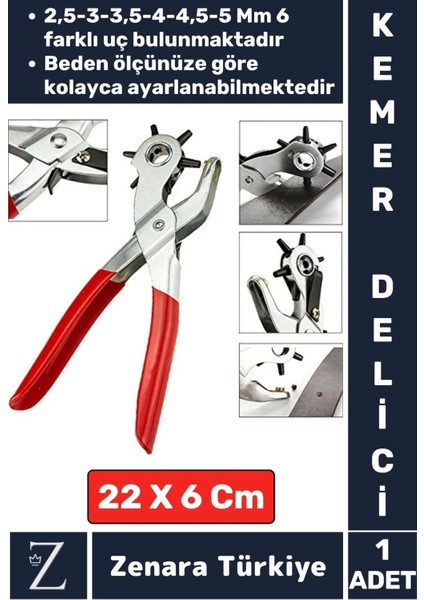Yüksek Kaliteli Pratik Deri Plastik Delik Uç Açıcı 6 Farklı Uçlu Ayarlanabilir Kemer Delme Pensesi