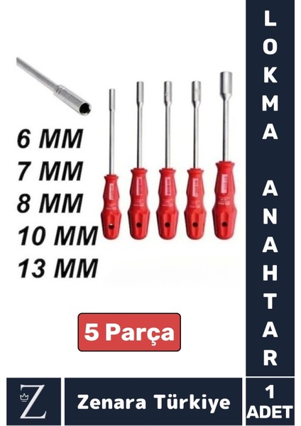 Ergonomik Kaymaz Kauçuk Sap Tamir Montaj Somun 6/7/8/10/13/mm Tornavida Lokma Anahtar 5'li Set