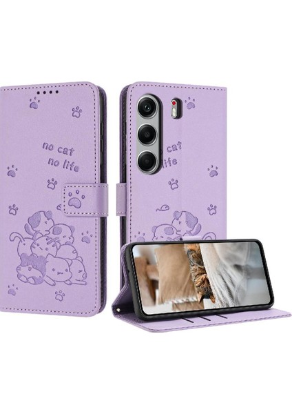 Tecno Camon 40 4g Için Flip Case Pu Deri Deri Cüzdan Sevimli Kedi Kartı (Yurt Dışından)