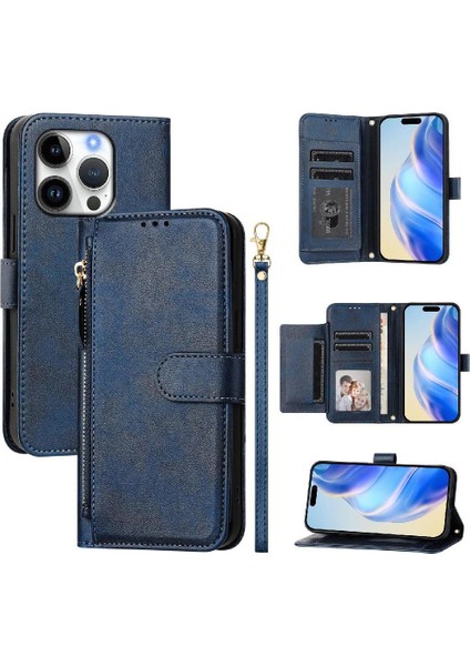 IPhone 16 Için Flip Case Pro Kart Tutucu Fermuar Pu Deri Manyetik (Yurt Dışından)
