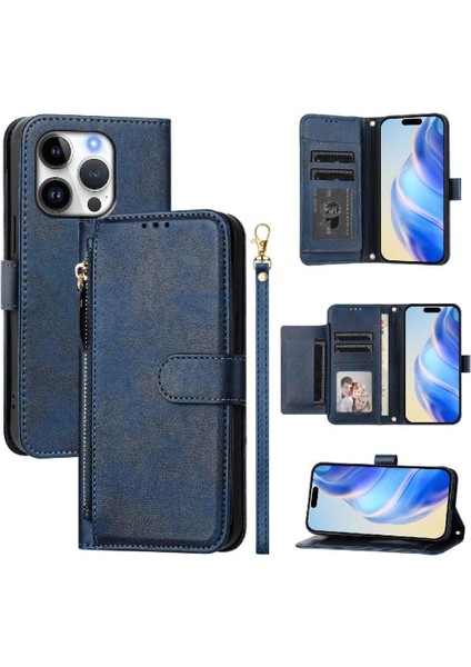 IPhone 14 Için Flip Case Pro Max Pu Deri Manyetik Fermuar Kart Tutucu (Yurt Dışından)