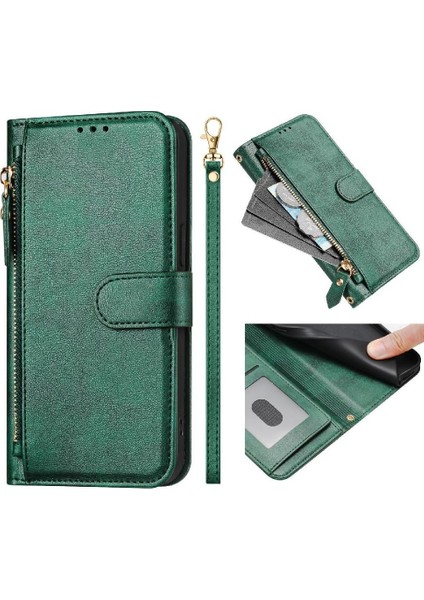 IPhone 14 Için Flip Case Pro Max Pu Deri Manyetik Fermuar Kart Tutucu (Yurt Dışından)