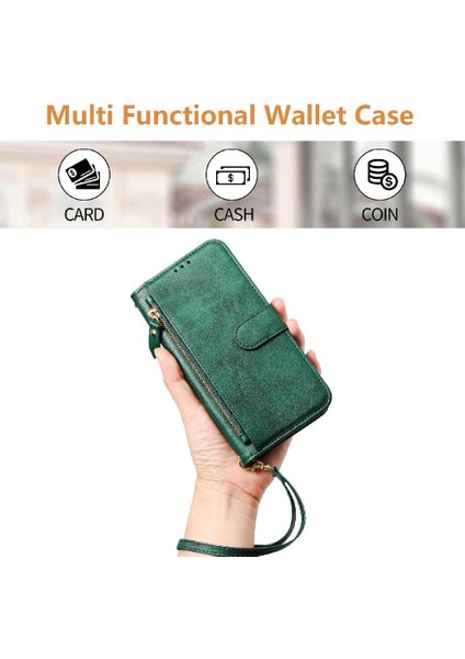 IPhone 14 Için Flip Case Pro Max Pu Deri Manyetik Fermuar Kart Tutucu (Yurt Dışından)