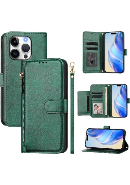 IPhone 14 Için Flip Case Pro Max Pu Deri Manyetik Fermuar Kart Tutucu (Yurt Dışından)