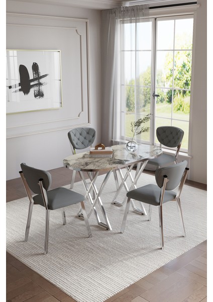 ELMA AVANGARDE Mutfak Masa Sandalye Takımı 70-120 Ck Gold 4 Kişilik Mutfak Masası Takımı