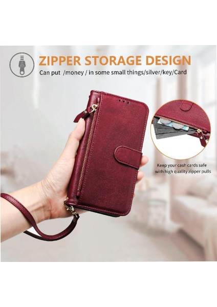 IPhone 14 Için Flip Case Pro Max Pu Deri Manyetik Fermuar Kart Tutucu (Yurt Dışından)
