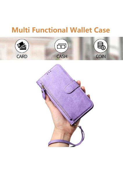 IPhone 14 Için Flip Case Pro Max Pu Deri Manyetik Fermuar Kart Tutucu (Yurt Dışından)