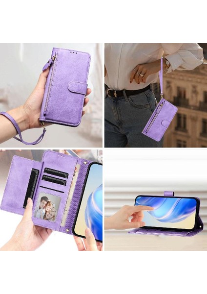 IPhone 14 Için Flip Case Pro Max Pu Deri Manyetik Fermuar Kart Tutucu (Yurt Dışından)