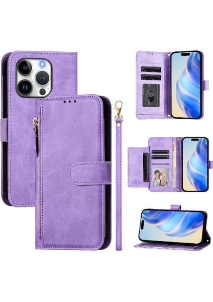 IPhone 14 Için Flip Case Pro Max Pu Deri Manyetik Fermuar Kart Tutucu (Yurt Dışından)