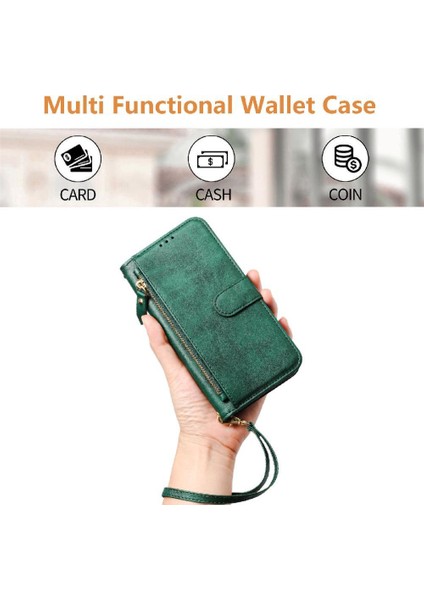 Samsung Galaxy A01 Için Flip Case Pu Deri Manyetik Kart Tutucu Fermuar (Yurt Dışından)
