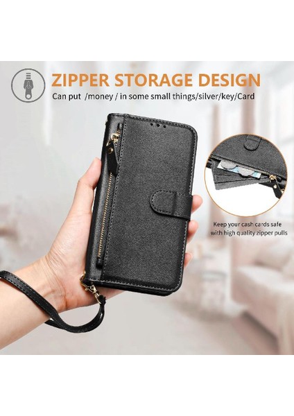 IPhone 14 Için Flip Case Pro Max Pu Deri Manyetik Fermuar Kart Tutucu (Yurt Dışından)