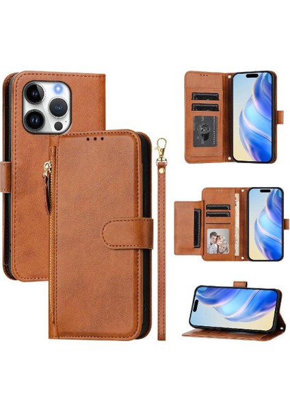 IPhone 14 Için Flip Case Pro Max Pu Deri Manyetik Fermuar Kart Tutucu (Yurt Dışından)