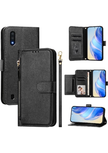 Samsung Galaxy A01 Için Flip Case Pu Deri Manyetik Kart Tutucu Fermuar (Yurt Dışından)