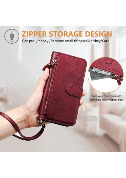 IPhone 12 Için Flip Case Pro Max Pu Deri Manyetik Fermuar Kart Tutucu (Yurt Dışından)