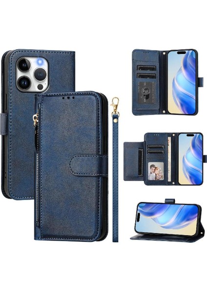 IPhone 13 Için Flip Case Pro Max Kart Tutucu Pu Deri Manyetik Fermuar (Yurt Dışından)