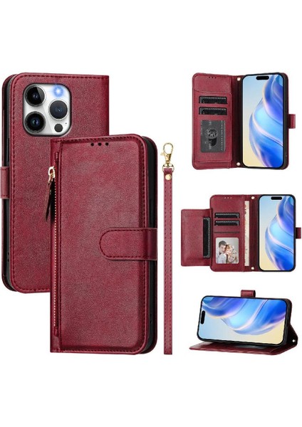 IPhone 13 Için Flip Case Pro Max Kart Tutucu Pu Deri Manyetik Fermuar (Yurt Dışından)