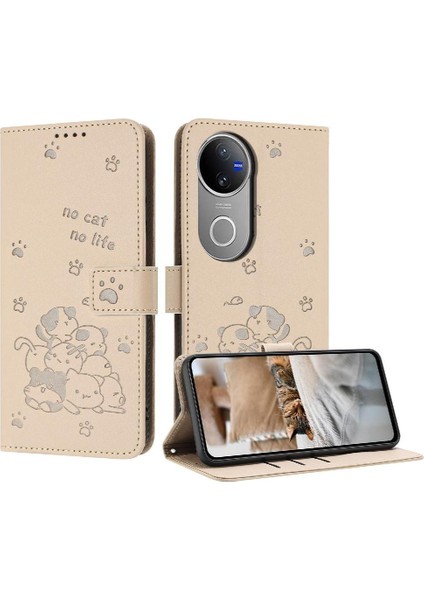 Vivo V50 5g Sevimli Kedi Kart Tutucu Için Flip Case Kickstand Deri Cüzdan (Yurt Dışından)
