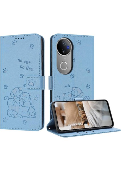 Vivo V50 5g Sevimli Kedi Kart Tutucu Için Flip Case Kickstand Deri Cüzdan (Yurt Dışından)