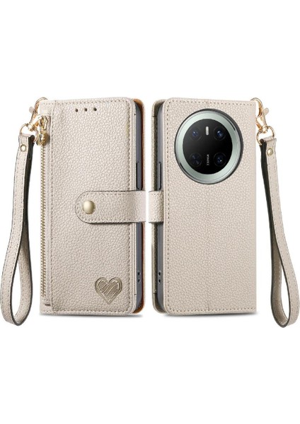 Huawei Mate 70 Aşk Deri Çanta Fermuar Kordon Cüzdan Için Kılıf (Yurt Dışından)