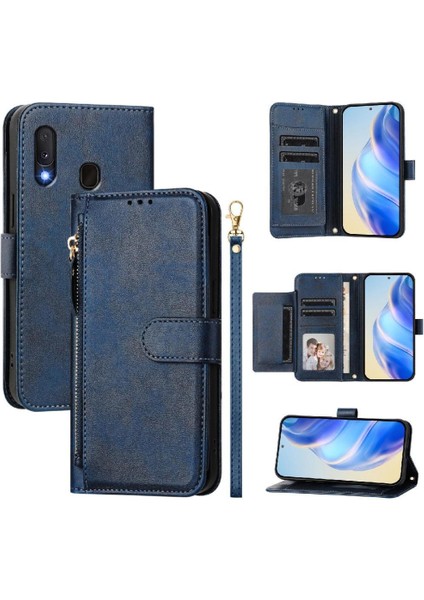 Samsung Galaxy A20E Fermuar Kart Tutucu Pu Deri Manyetik Için Flip Case (Yurt Dışından)