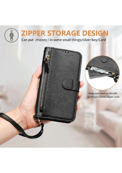 IPhone 12 Için Flip Case Pro Max Pu Deri Manyetik Fermuar Kart Tutucu (Yurt Dışından)