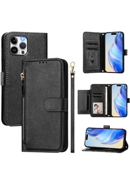 IPhone 12 Için Flip Case Pro Max Pu Deri Manyetik Fermuar Kart Tutucu (Yurt Dışından)