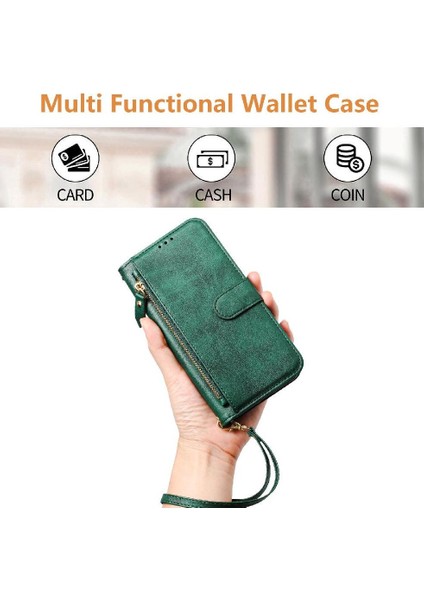 IPhone 12 Için Flip Case Pro Max Pu Deri Manyetik Fermuar Kart Tutucu (Yurt Dışından)