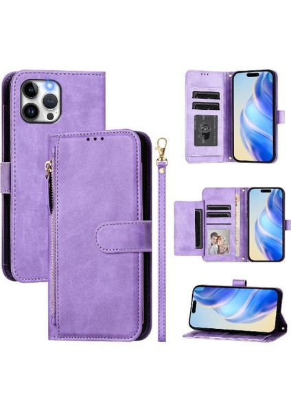 IPhone 12 Için Flip Case Pro Max Pu Deri Manyetik Fermuar Kart Tutucu (Yurt Dışından)