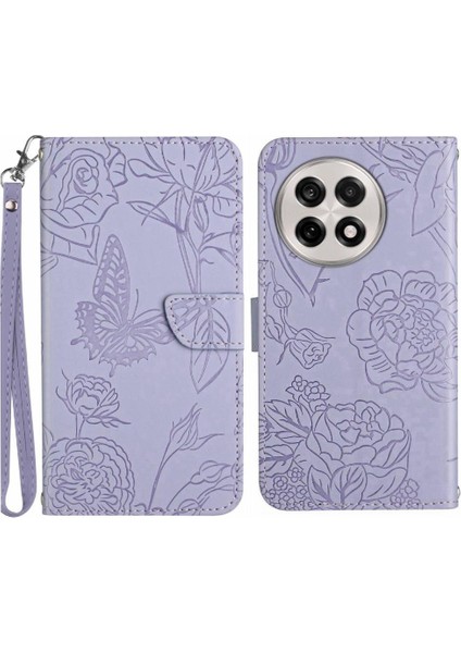 Bilek Kayışı Çiçekler ve Kelebekler Deri ile Oneplus 13 Için Flip Case (Yurt Dışından)