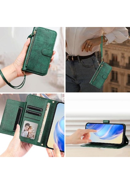 IPhone 13 Için Flip Case Pro Max Kart Tutucu Pu Deri Manyetik Fermuar (Yurt Dışından)