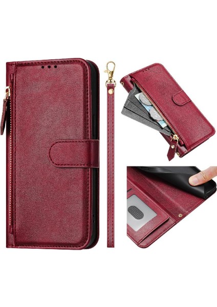 IPhone 11 Için Flip Case Pro Max Pu Deri Manyetik Fermuar Kart Tutucu (Yurt Dışından)