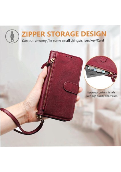 IPhone 11 Için Flip Case Pro Max Pu Deri Manyetik Fermuar Kart Tutucu (Yurt Dışından)