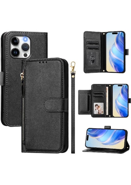 IPhone 13 Için Flip Case Pro Max Kart Tutucu Pu Deri Manyetik Fermuar (Yurt Dışından)